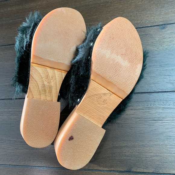 FREE PEOPLE Faux Fur Sonnet Clog Sandal 38 Black - Picture 10 of 12